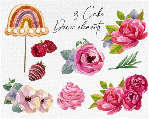 Watercolor Cake Clipart Cake Logo Designwatercolor Birthday - Etsy