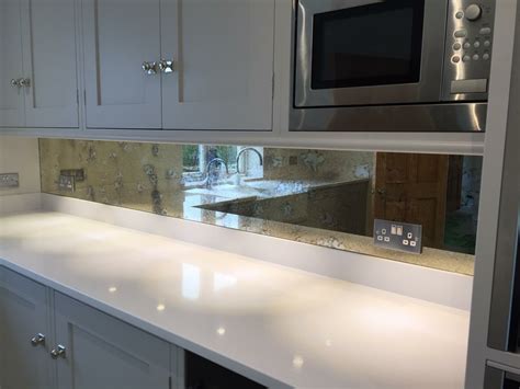 Silver Antique effect mirrored glass kitchen splashback. | Kitchen ...