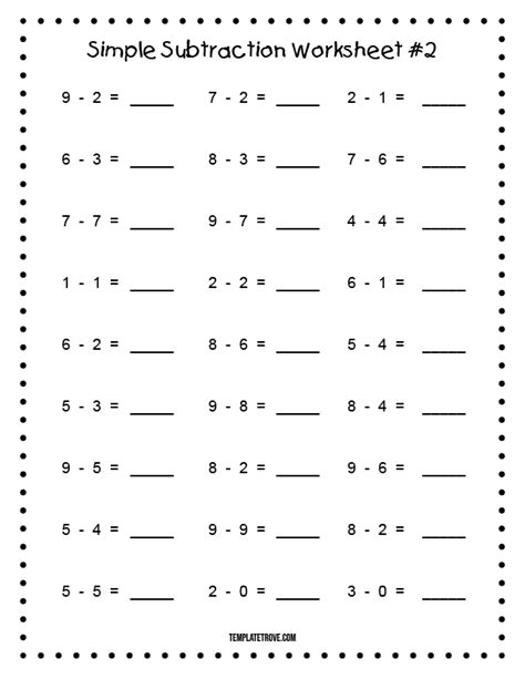 Free Simple Subtraction Worksheets