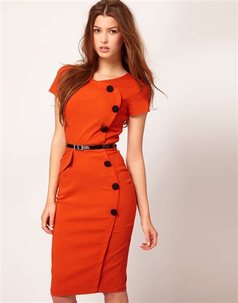 orange Formal Pencil Dress 2013 | Dresses for work, Knit wrap dress ...