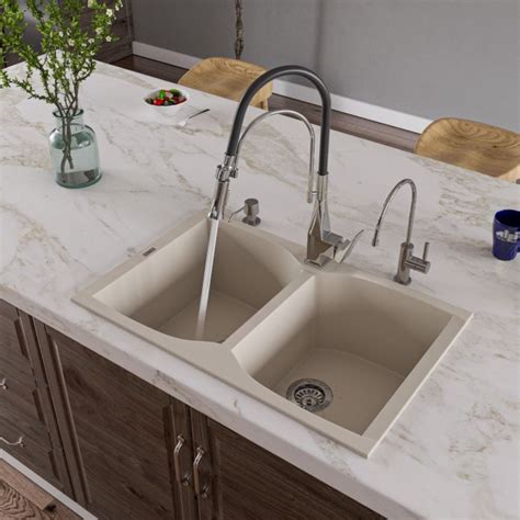 ALFI brand AB3220DI 32" Drop-In Double Bowl Granite Composite Kitchen Sink