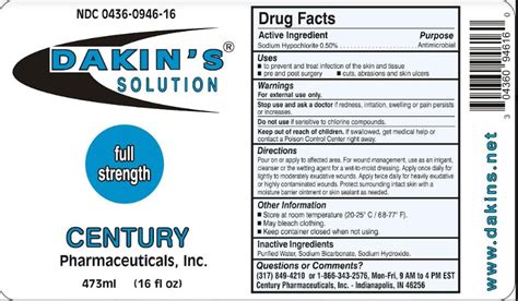 Dakins Full Strength Antiseptic Solution 0.5% 16 Oz BY Century Pharma USA