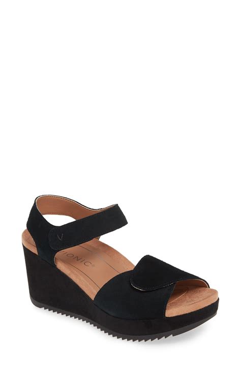 Vionic Astrid Ii Suede Wedge Sandals in Black - Lyst