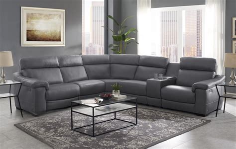 Grey Leather Sectional Sofa With Recliners - bmp-willy