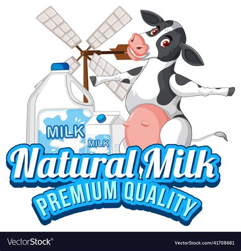 A cow with natural milk label Royalty Free Vector Image