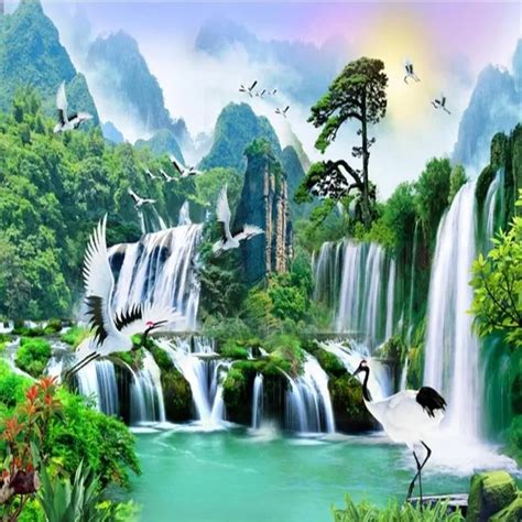 Nature Inspired 3D Waterfall 3d Hd Wallpapers With Green Mural For ...