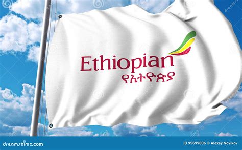 Waving Flag with Ethiopian Airlines Logo. 3D Rendering Editorial Photo ...