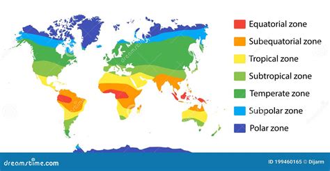 Klimatzonskarta Vektor Med Ekvatorialguinea, Tropiska, Polära ...