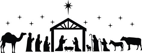 Free Nativity Scene Clipart Black And White