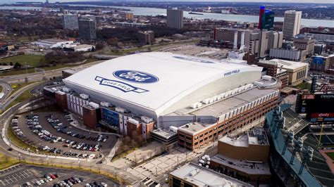 An aerial view of Ford Field in Detroit, MI - Stadium Parking Guides