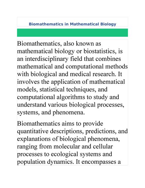 Biomathematics - Applied Bioenergy full notes - Biomathematics in ...