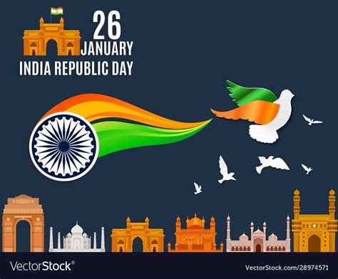 illustration of 26th January republic day of India flat design vector ...