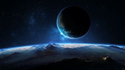 space-wallpaper-4k-planet-in-the-sky-over-another-planet-landscape-dark ...