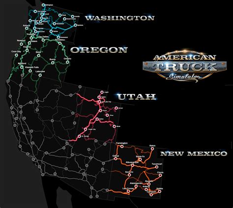 DLCs map for America Truck Simulator. (DLCs: Arizona, New Mexico ...