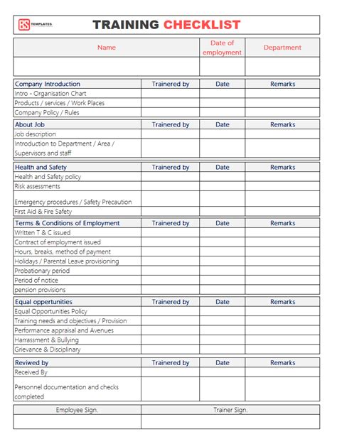 A Comprehensive Guide To Creating A Training Checklist Template In Word ...