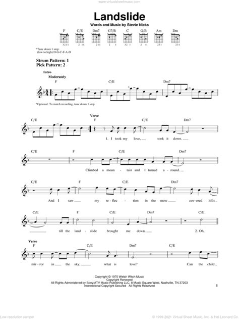 Landslide sheet music (easy) for guitar solo (chords) (PDF)