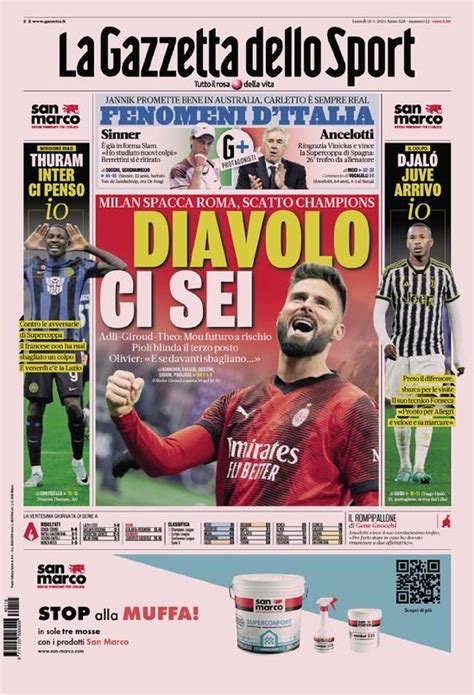 Quotidiani sportivi, le prime pagine: il Milan dei francesi schianta la ...