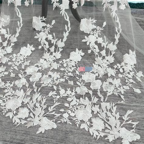 Floral Embroidered White Lace Bridal Fabric by the Yard - OneYard