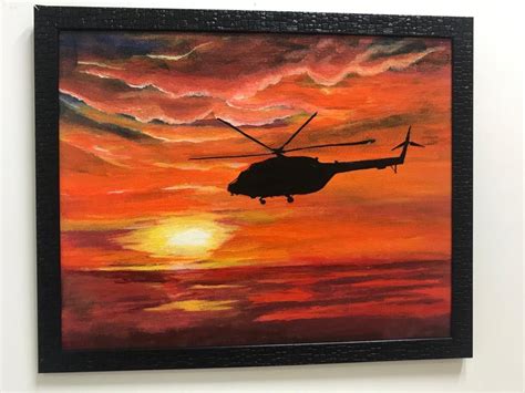 Helicopter acrylic painting | Art painting, Sunset canvas painting ...