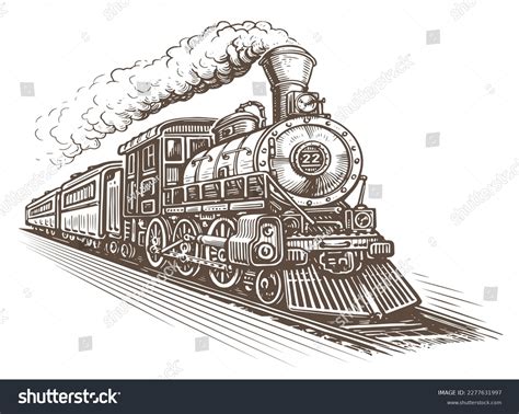 Hand Drawn Moving Retro Train Sketch Stock Vector (Royalty Free ...