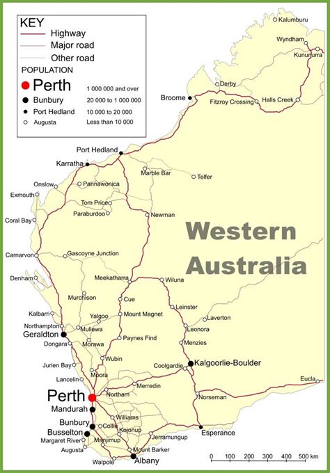 Road map of Western Australia with cities and towns in 2024 | Western ...