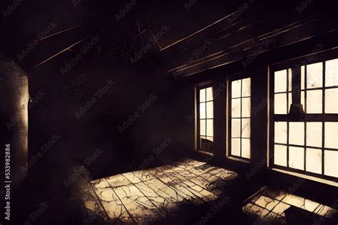 Abandoned creepy attic. Ruined. Haunted. Stock Illustration | Adobe Stock