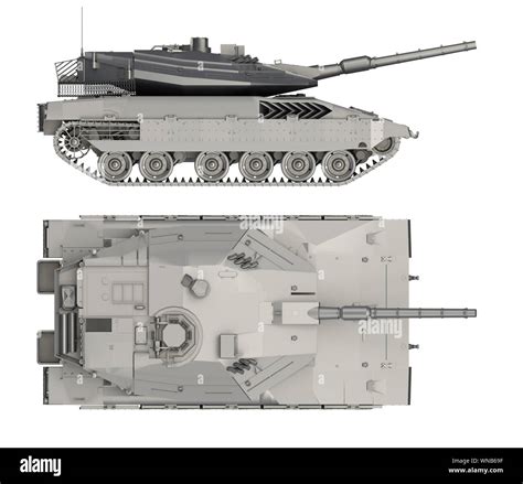 military tank side and top view isolated on white. 3d rendering Stock ...