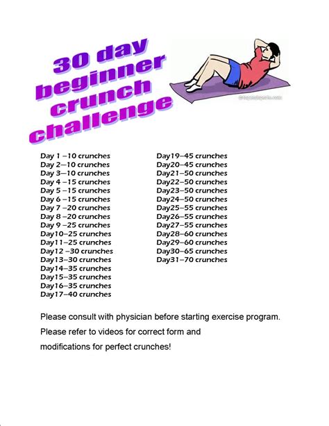 31 day beginner crunch challenge | Crunch challenge, Crunches, Crunches ...