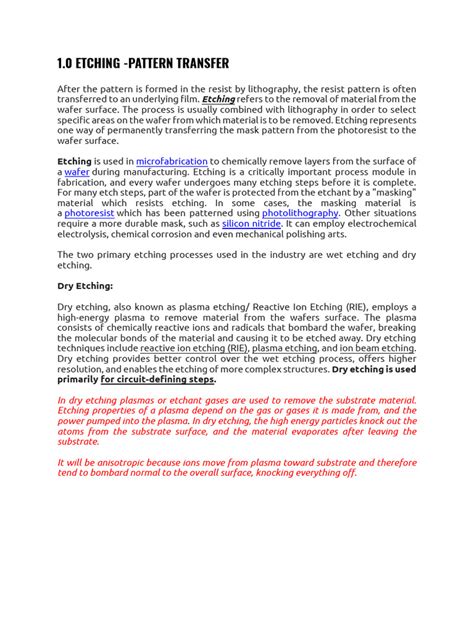 ETCHING-StudentNote | PDF | Photolithography | Materials