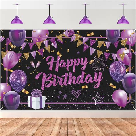 Buy Purple Happy Birthday Banner Purple Black Gold Birthday Party ...