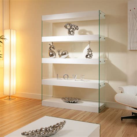 Display Cabinet / Shelving Unit / Shelves White Gloss/Glass Modern New ...