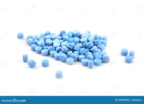 Small Bright Blue Round Pills on White Background Stock Image - Image ...