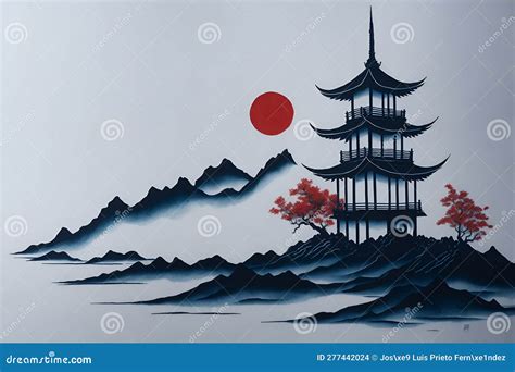 Japanese Landscape Made with Ink Stock Illustration - Illustration of ...