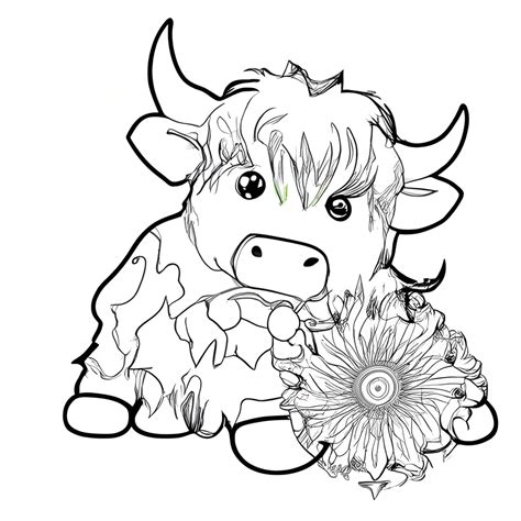 Cute Scottish Highland Cow Coloring Page · Creative Fabrica