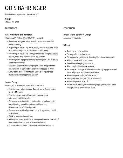 Millwright Resume Samples | Velvet Jobs