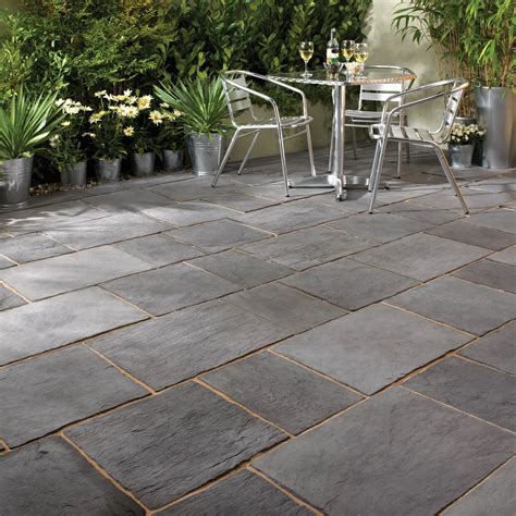 Dark Grey Layered Slate Effect Single Paving Slab (L)900mm (W)250mm ...