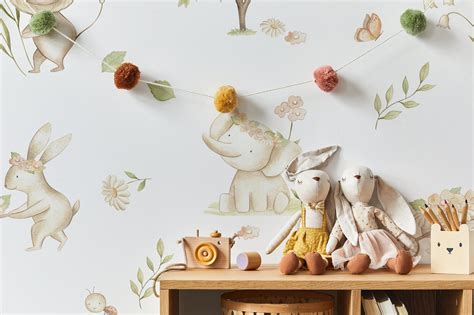 Woodland Baby Animals Wallpaper Kids Nursery Wallpaper - Etsy