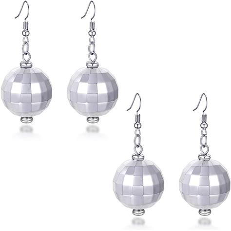 Amazon.com: VALIJINA 2 Pairs of Disco Ball Earrings 60's or 70's Silver ...