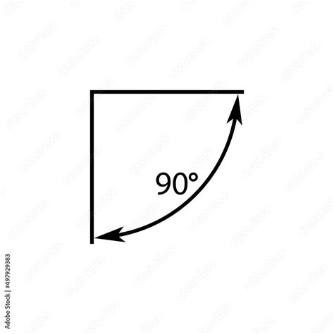 90 degrees angle vector icon. Right angle symbol with arrow. Isolated ...