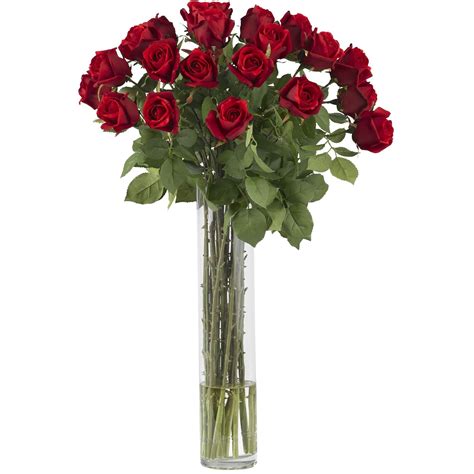 Rosebud w/Cylinder Silk Flower Arrangement | Nearly Natural