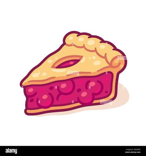 Cute cartoon cherry pie drawing. Hand drawn slice of traditional fruit ...