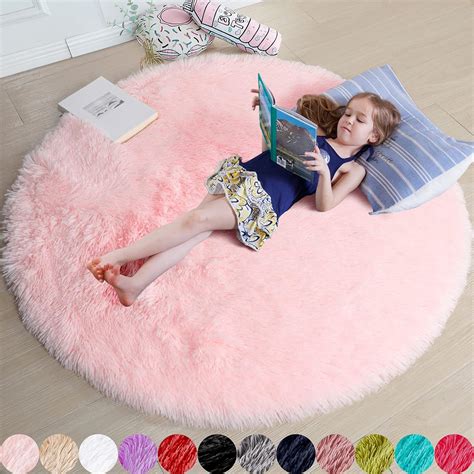 Amdrebio Tapis rond rose pour chambre de fille, tapis rond moelleux de ...