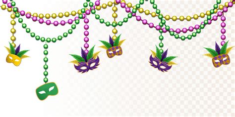 mardi gras with beads and a hanging mask. isolated on transparent ...