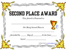 Free Printable Second Place Award Certificates