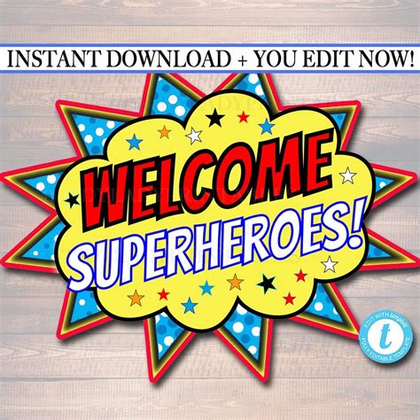 Superhero Sign Themed Decor - Editable Template | Superhero teacher ...