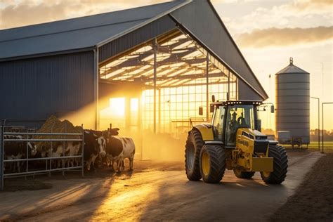 Premium AI Image | A tractor in a farm house a modern farming operation ...