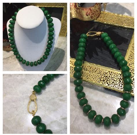 Green Jade Bead Necklace With Gold Diamond Pave Clasp and Gold - Etsy