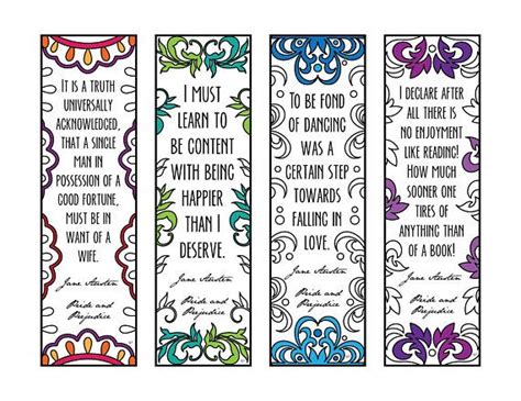 Pride and Prejudice Quote Bookmarks PDF Coloring Page | Etsy in 2021 ...