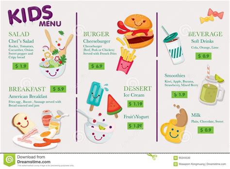 Kids Menu for Restaurant. Menu for Children in Cute Design Stock Vector ...