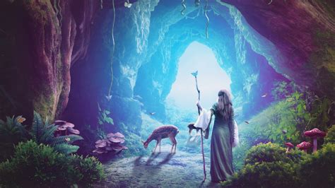 Heaven Cave Girl Deer Fantasy Art Wallpaper,HD Artist Wallpapers,4k ...